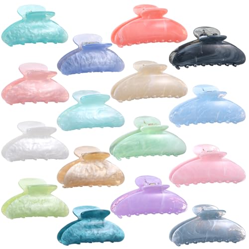 16 PCS Large Acrylic Hair Claw Clips Bulk Cute Non Slip Jaw Clips Women Non Slip Strong Hold Clamps Aesthetic Styling Accessories French Shimmering Stylish Barrettes for Girls Thick Thin Hair