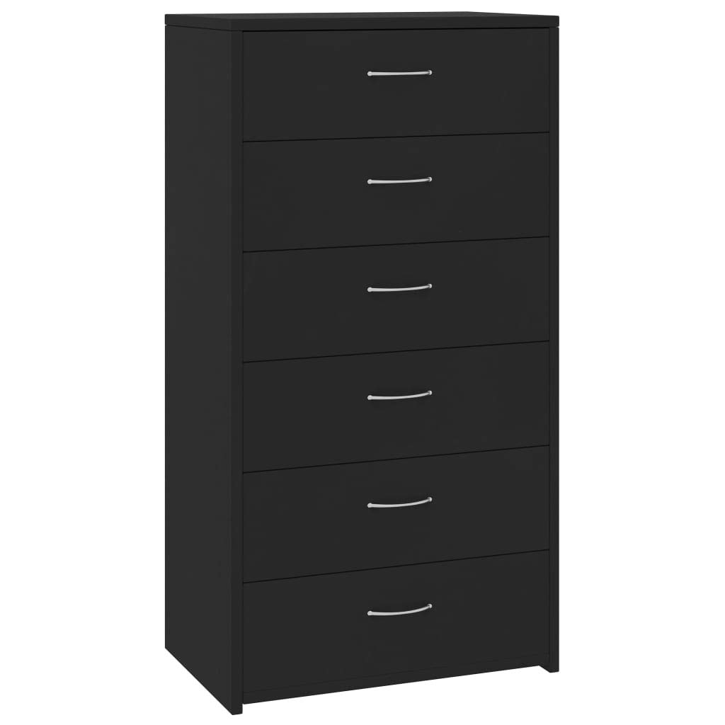 Festnight Meuble de Rangement Buffet avec 6 tiroirs Noir 50x34x96 cm Aggloméré