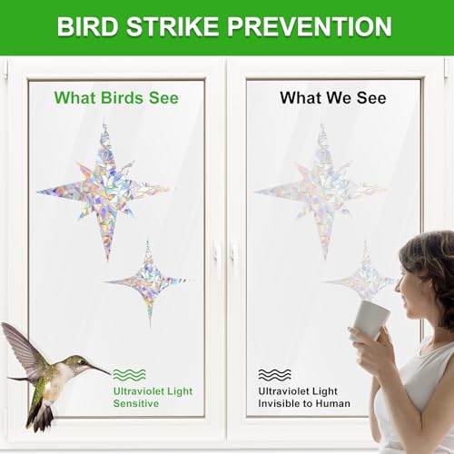 Image of DELLAN 48 Pcs AngularStar Rainbow Window Clings to Prevent Birds Strikes