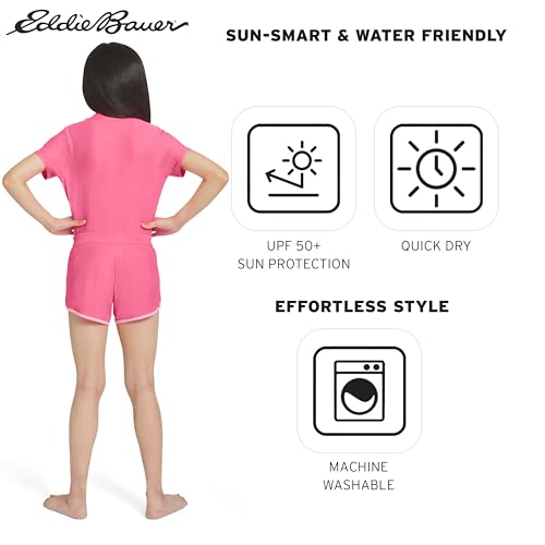 Image of Eddie Bauer Girls' UPF 50+ Rash Guard Sun Tee Shirt and Swim Short Set