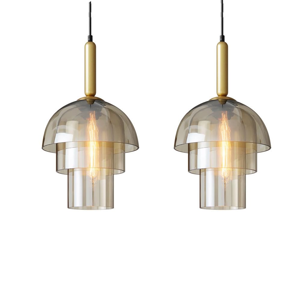 SXECAEPS Grey Glass Pendant Lamps Modern Creative Hanging Dome Multi -Layer Chandelier Rope Adjustable Ceiling Lights E27 Base Lighting Fixture Living Room Bar Counter