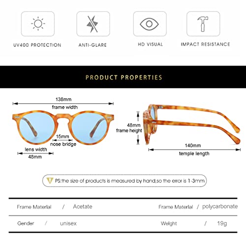 Image of Gleyemor Vintage Polarized Sunglasses for Men Round Sunglasses UV400 Protection Retro Hand-crafted Acetate Frame