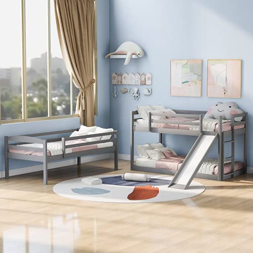 Triple Bunk Bed Twin Triple Beds with Slide, Wood Bunk Bed for 3 Kids