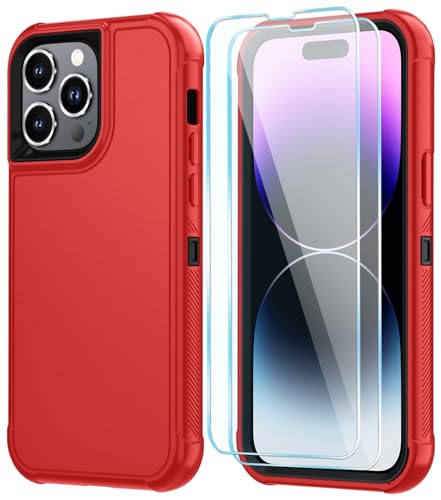 Image of SunStory Compatible with iPhone 14 Pro Max Case with HD Screen Protector, 3-Layer Heavy Duty Full-Body Cover,3 in 1 Hybrid Protective Case for iPhone 14 Pro Max 6.7 inch, Red
