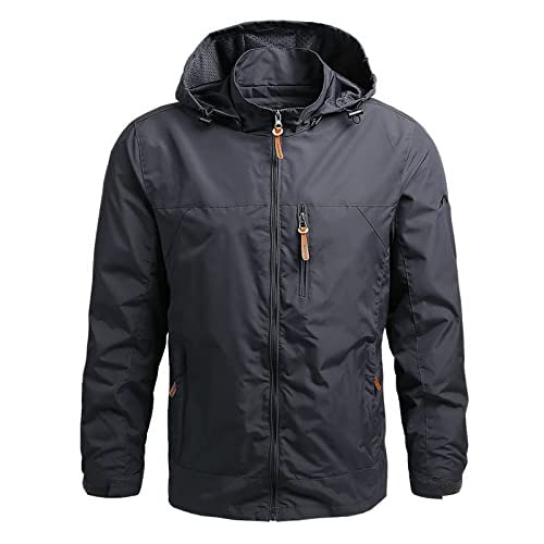 casaco masculino casaco de inverno com capuz corta-vento quente e à prova de vento (cinza,M)