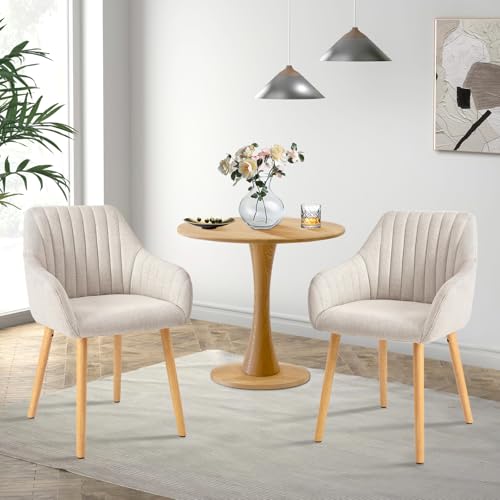 Miniatura 4 de Goeurvant Juego De 2 Sillas De Comedor Beige Con Reposabrazos De Lino, Sillas De Comedor, Silla De Salón, Silla De Cocina