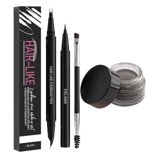 Kit De Delineador De Lápiz Con Pomada Para Cejas, Diseño De Doble Punta, 3 G, Lápiz Para Cejas Impermeable, Delineador De Cejäs Y Pomada Con Pincel, Aplicación De Punta De Precisión, Para Damas Y Niña