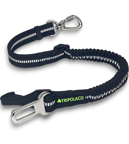 TRIPOLACO Dog Seat Belt for Car, 3-in-1 Adjustable Dog Seat Belt with Carabiner, Latch & Buckle, Heavy Duty Dog Car Harness Tether with Bungee Buffer, Pet Safety Restraint for Small Medium Large Dogs
