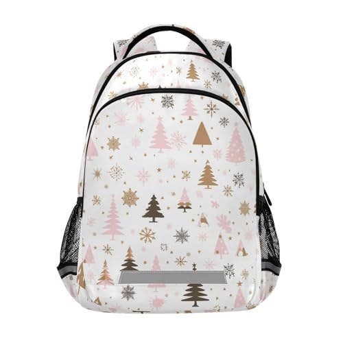 siphylline Mochila de Navidad con árboles de safari marrón melocotón para niñas y niños con bolsa grande para libros juveniles, bolso escolar para adolescentes