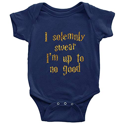 Image of Migsrater Unisex Baby I Solemnly Swear I Am Up to No Good One Piece Bodysuit Short Sleeve Romper Navy, 0-3 Months