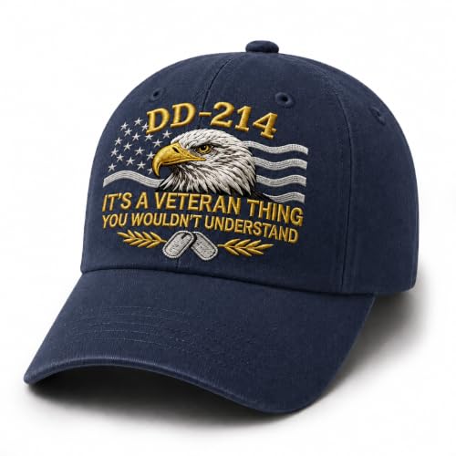 DD-214 Veteran Hat for Men DD-214 Embroidered Military Baseball Cap Veteran and Army Hats for Men Military Service Pride Gift Its a Veteran Thing (Navy Blue)