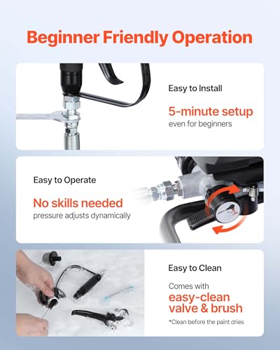 Image of VEVOR Stand Airless Paint Sprayer, 650W, 3000PSI High Pressure Airless Sprayer with Cart, Cleaning Brush, Hose, Extension Rod, Nozzles, Electric Spray Paint Machine for House Exterior and Interior