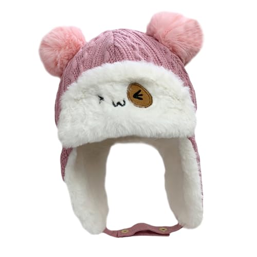 Boys and Girls Warm Beanie Hat Thick Cotton Cap for Boy Girl Adorable Cartoon Design for Outdoor Activities Birthday Christmas and Daily Use Pink