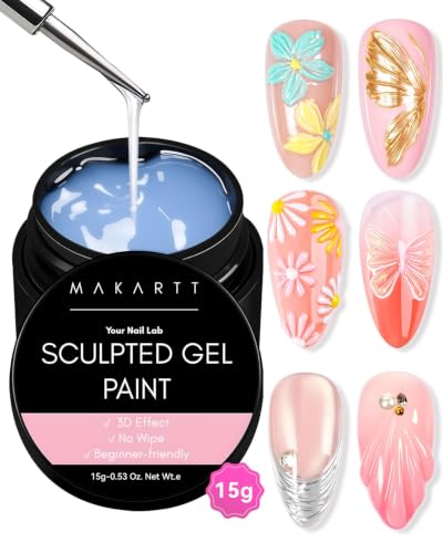 Makartt 3D Gel Nail Art: 15g Clear No Wipe Painting Gel for Chrome Powder