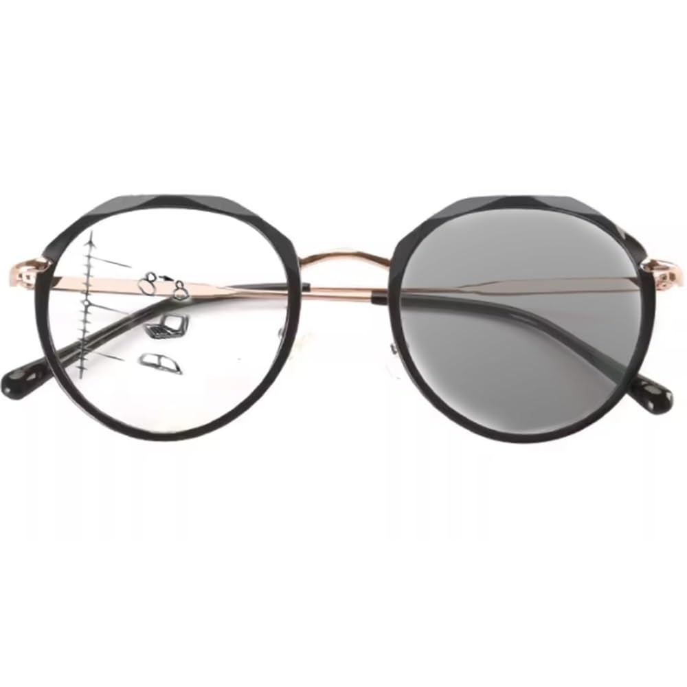 NILZA Rund Lesesonnenbrille Multifokale Lesebrille Progressive Sonnenbrille Große Gläser Sonnenleser Lesehilfe Brillen UV Schutz (Color : Black, Size : 3.5X)