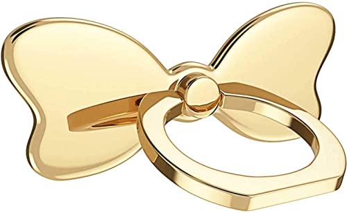 KolorFish Bow Shape Metal Mobile Phone Finger Ring Stability Holder Back Stand Collapsible Hand Grip Kickstand 360 for All Phones (Gold)