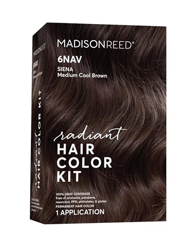 Madison Reed Radiant Hair Color Kit | 6NAV Medium Cool Brown (Siena Brown) for 100% Gray Hair Coverage | Dimensional Salon-Quality Permanent Hair Dye | PPD-Free & Ammonia-Free | 1 Pack