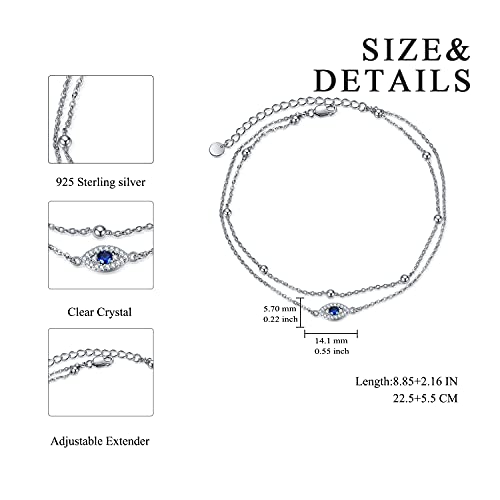 Image of POPLYKE 925 Sterling Silver Double Layered Chain Evil Eye Daisy Sunflower Butterfly Anklets for Women Holiday Beach Crystal Ankle Bracelet Dainty Evil Eye Jewelry