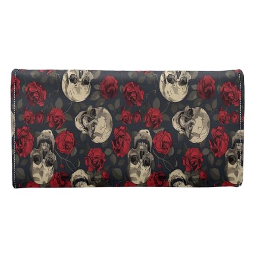 Image of AFPANQZ Rose Skeleton Women's Wallets Large Capacity with RFID Protection Waterproof Leather Long Clutch Phone Holder Zip Inner Pocket Multi-Cards Slots Large Travel Wallet