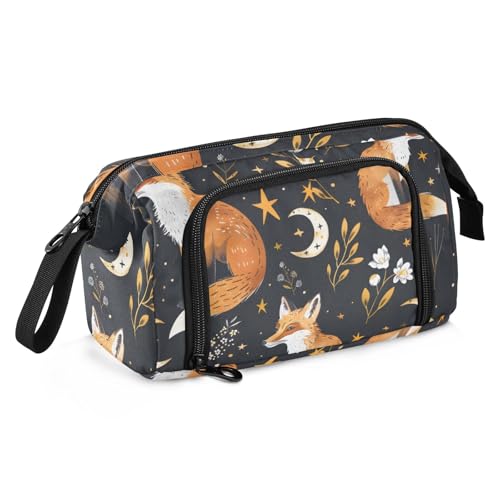 Mnsruu Estuche de gran capacidad, diseño de zorro, plantas, estrellas, lunas, constelaciones, bolsa para bolígrafos, bolsa de papelería, escuela, universidad, oficina, organizador para adolescentes,