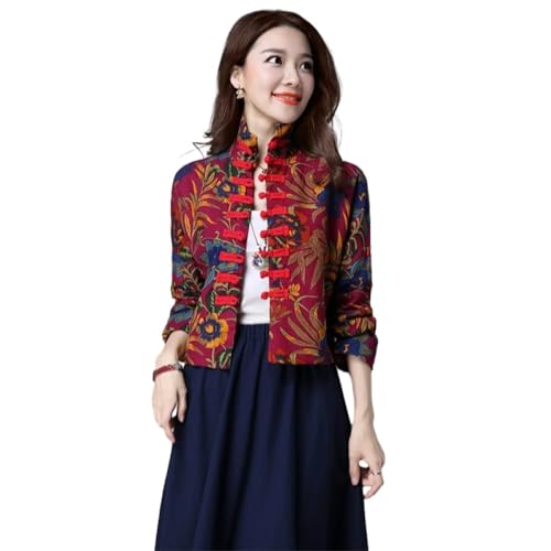 Abrigo de estilo chino vintage - Abrigo retro estilo República de China Chaqueta de manga larga para mujer estilo Tang nacional Top de cáñamo de algodón con botones de estilo chino, como se m