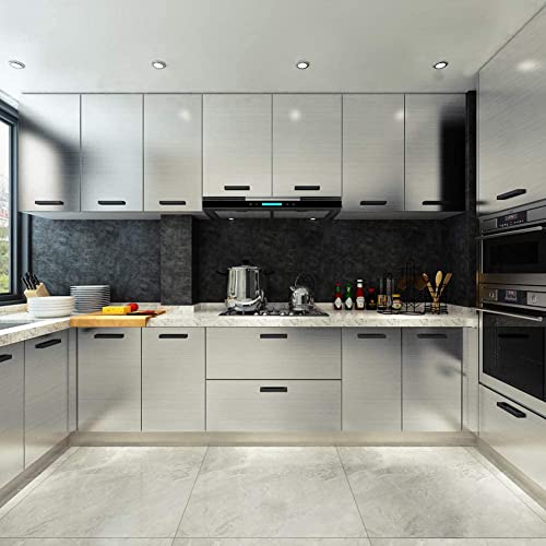 Image of WISDOM Vinyl Silver Stainless Steel Contact Paper Brushed Peel and Stick Wallpaper Self Adhesive Wallpaper Metal Look Wallpaper for Countertops Kitchen Cabinets (12 by 280inches, Silver Brushed)