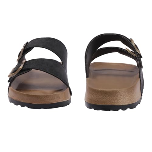 Image of Men's Double Buckle Sandals | Adjustable Strap Slip-On Comfort Slides | Cushioned Footbed Anti-Skid Casual Slippers for Regular Wear Indoor Outdoor