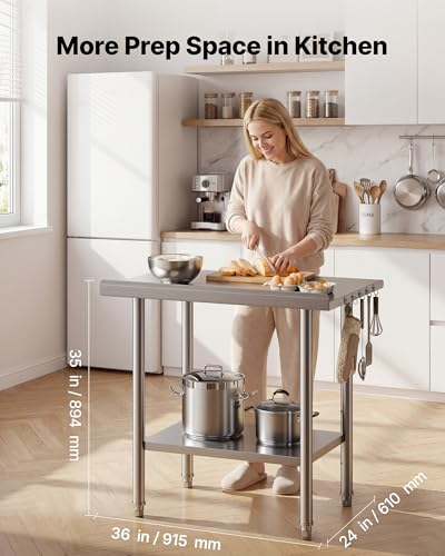 Image of VEVOR Stainless Steel Work Table, 24x36 Inch Food Prep Table with Backsplash, Commercial Kitchen Workstation with Adjustable Undershelf, Metal Heavy Duty Utility Worktable, for Restaurant Home Outdoor