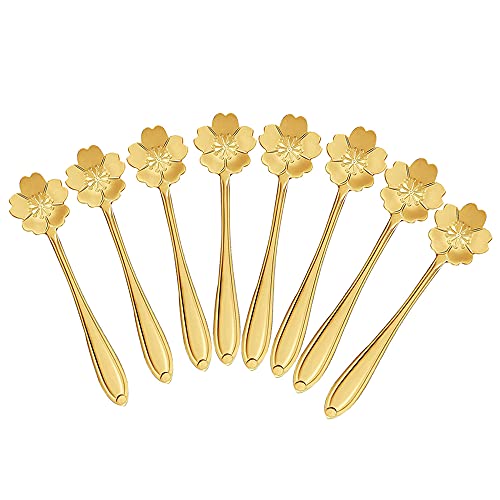 8 Pieces Stainless Steel Flower Coffee Spoon, Demitasse Espresso Spoons, Dessert Spoon Sugar Spoon Ice Cream Spoon Stirring Spoon Tea Spoon Milkshake Spoon Set for Tableware Kitchen, Cafe or Bar