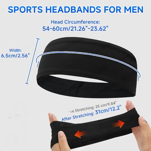 Faixas esportivas masculinas, tecido elástico de malha respirável, faixa de cabelo com camada dupla