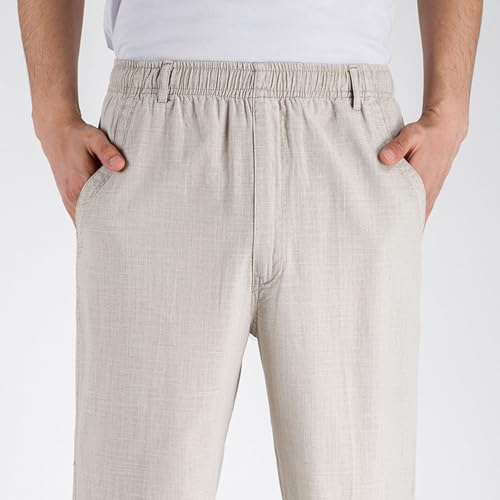 Mens Casual Pants with Elastic Waistband Breathable Linen Pants Relaxed Fit Comfortable Trousers for Men4