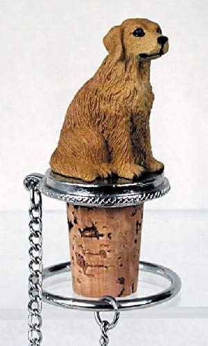 Wine Bottle Stopper - Golden Retriever Decorative Cork - Hand Painted Dog