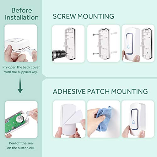 Wireless Doorbell Kit, NOVETE Door Bell Operating at Over 1300 Feet, Waterproof Door Chime Kit with 2 Plug-in Receivers, LED Indicators, 52 Melodies, Easy Setup for Home and Office