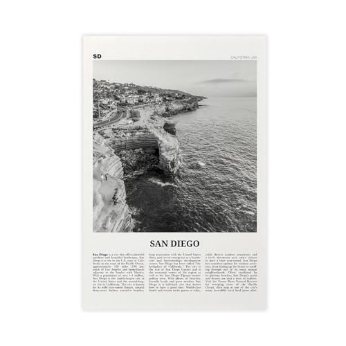 San Diego Impression sur toile Océan noir et blanc, San Diego, San Diego, affiche de surf, Californie, États-Unis, États-Unis, décoration de chambre à coucher, bureau, chambre, cadeau, 20,3 x 30,5 cm