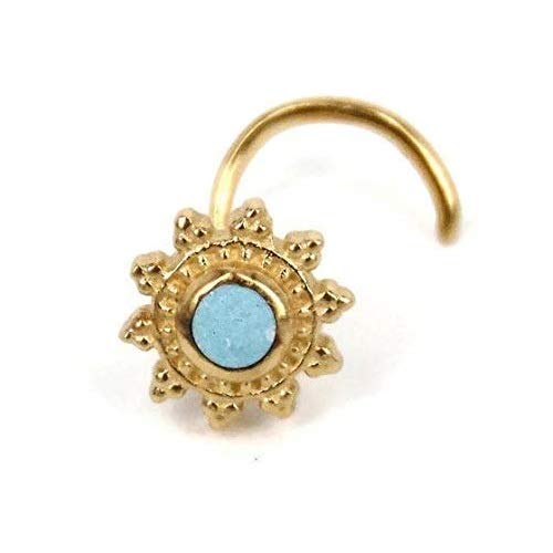 Tiny Gold Plated Over Sterling Silver L Shaped Nose Stud 20G Tribal Indian Nose Rings Screw Studs Body Nose Piercing Jewelry Nostril Jewelry Face Piercing (NG37TRQ)