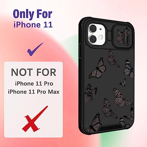 Image of Funermei (2in1 for iPhone 11 Case for Women Butterfly Cute Girls Phone Cover Girly Pretty Aesthetic Kawaii Black Butterfly Unique Design with Camera Cover Funda for Apple for iPhone 11 Case
