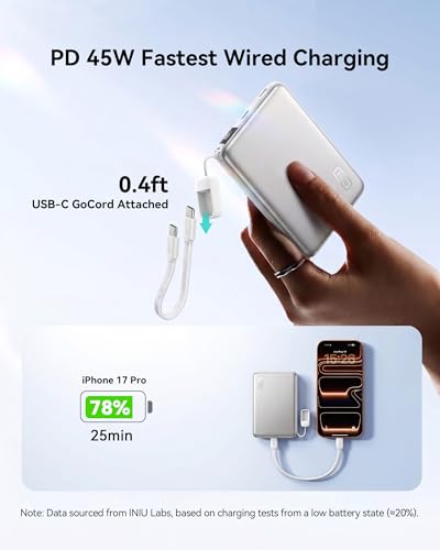Image of INIU Slimmest Power Bank for MagSafe, 10000mAh Qi2.2 Certified 25W Wireless & 45W Wired USB C Fast Charging Portable Charger, Flight-Safe Travel Phone Magnetic Battery Pack for iPhone etc, White