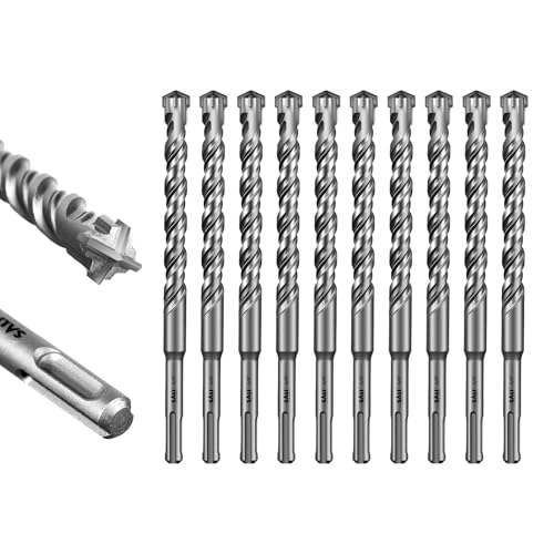 Image of SALI 10PCS 5 /8 inch*8 inch SDS Plus Rotary Hammer Drill Bit Concrete Drill Bit Kit Cross-Type Double Thread Carbide Material Suitable for Brick, Cement Walls, Stone, Hammer Drill Bits