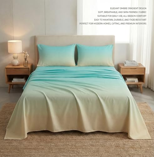 Image of BSB HOME Double Bedsheet with 2 Pillow Covers | Cloud Cotton Feel 300 TC Digital Print Bedsheet for King Size Bed | Luxury Bedding for Bedroom Home Decor | 108 x 108 Inches (Aqua Sand Ombre)