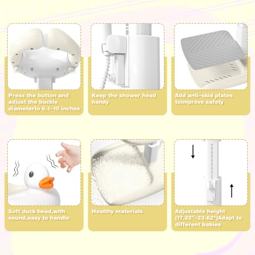 Image of Baby Bath with Shower Stand Support - Adjustable Toddler Shower Tower with Anti-Pinch & Anti-Slip Design, Baby Bathtub Stand for Infants 6-36 Months, Ideal Gift for Newborns,Khaki