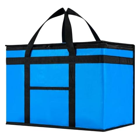 NZ Home XXL Commercial Insulated Bag for Groceries or Food Delivery, Hot & Cold Thermal Bag, Foldable, Stands Upright, Sturdy Zipper (1 Pack, Blue) Cover
