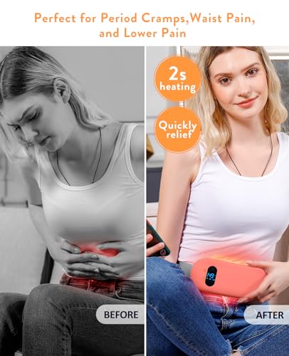 Image of Portable Heating Pad for Period Cramps: Cordless Menstrual Heating Pad with 6 Heat Levels and 6 Massage Modes, 3s Fast Heating Gift for Women and Girl(Peach)