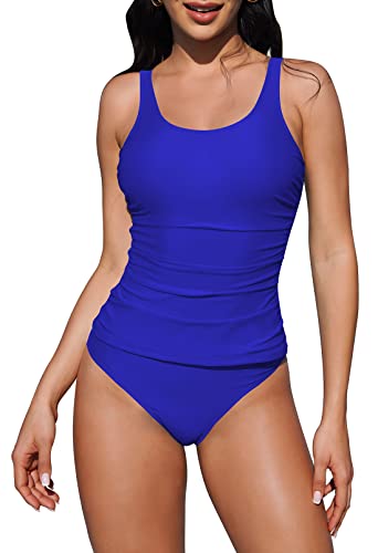 Pink Queen Women 2 Piece Tankini Swimsuit Set Tommy Control Bathing Suit Tank Top High Cut Bikini Bottom Swimwear Blue M #TOP30