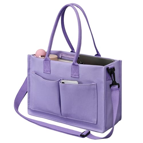 Canvas Tote Bag for Women with Pockets Crossbody Shoulder Bag Multi-Compartment Handbag for Work Travel with Zipper