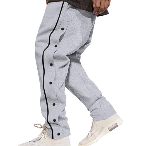 Mens Side Button Pants Elastic Waist Drawstring High Split Sweatpants Post-Surgery Tear Away Pants2