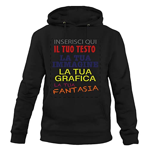 Regali Personalizzati sotto 100 euro Felpa con cappuccio personalizzata - felpa personalizzabile con cappuccio uomo/donna cotone tinta unita - con testo - foto e grafiche personalizzate