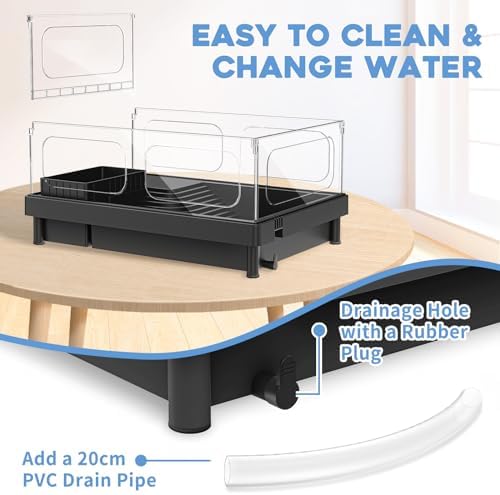 MoonOrange Small Turtle Tank, Aquarium, Acrylic Terrarium with Basking Platform, Bottom Drainage, Multi-Function Areas for Turtles, Crabs, Crayfish, Reptiles.(Black+Filter) - 2