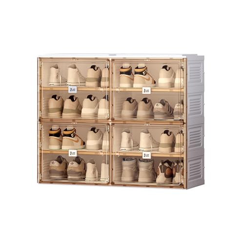 ANTBOX Portable Shoe Rack Organizer for Closet Entryway, Stackable Sneaker Storage Shoe Cabinet with Magnetic Clear Door, Large Plastic Storage containers Bins with Lids 4 Tiers 16 Pairs