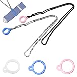 2pcs Metal Vape Lanyard (Silver and Black) and 3pcs Silicone Anti-Slip Vape Holder (Transparent, Pink, Blue) Anti-Lost Vape Lanyard Neck Holder for Various Flat Cigarettes Pen
