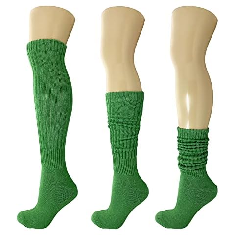 AWS/American Made Cotton Slouch Socks Scrunch Knee High Socks Shoe Size 5-10 (2 Pairs) (Forest Green) Cover